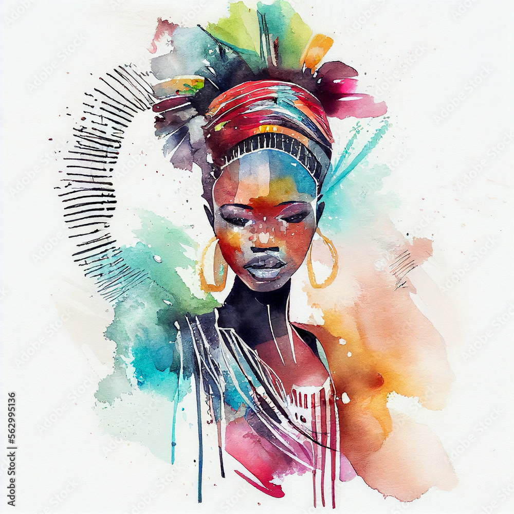 African Woman Painting, Generative AI ART Illustration Stock ...