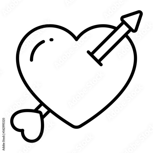 Arrow passing heart showing love cupid vector icon