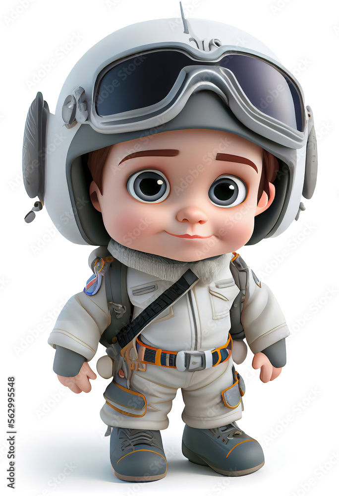 Cute cartoon tiny boy as a pilot, isolated on white background. Generative art Cute cartoon tiny boy as a pilot, isolated on white background. Generative art
