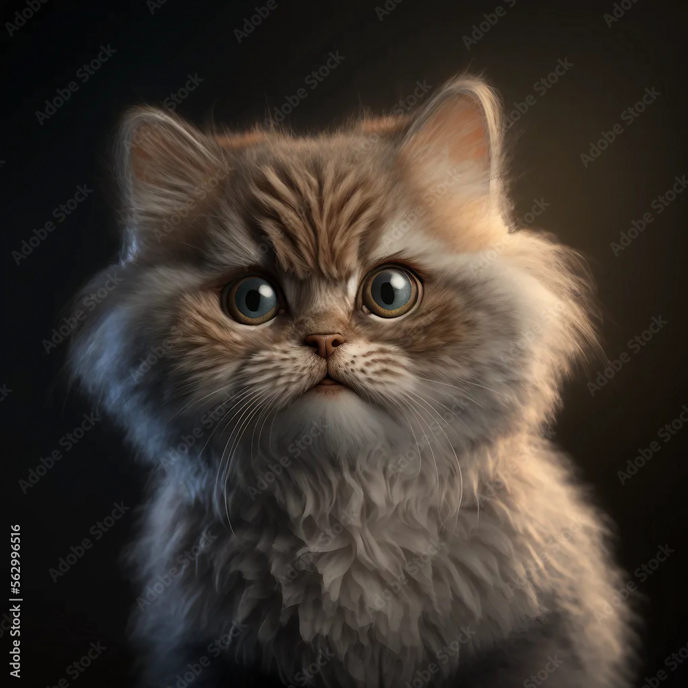 Cute little cat portrait dark background generative ai
