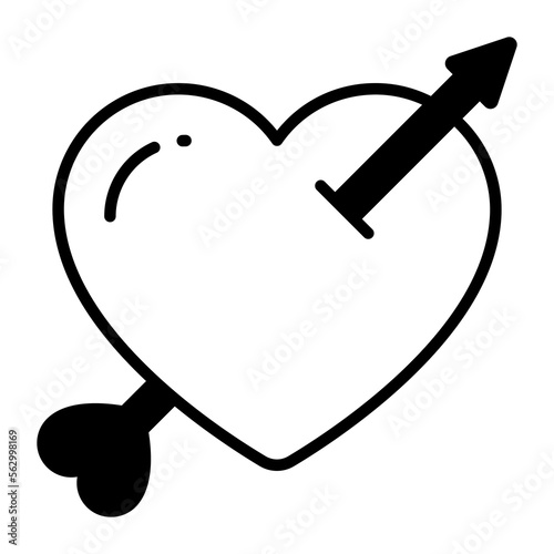 Arrow passing heart showing love cupid vector icon