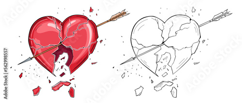 broken heart with arrow isolated on white background