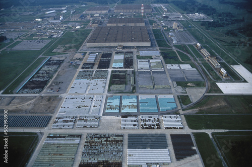 Aerials of cylinders of depleted uranium, Paducah, Kentucky, USA.