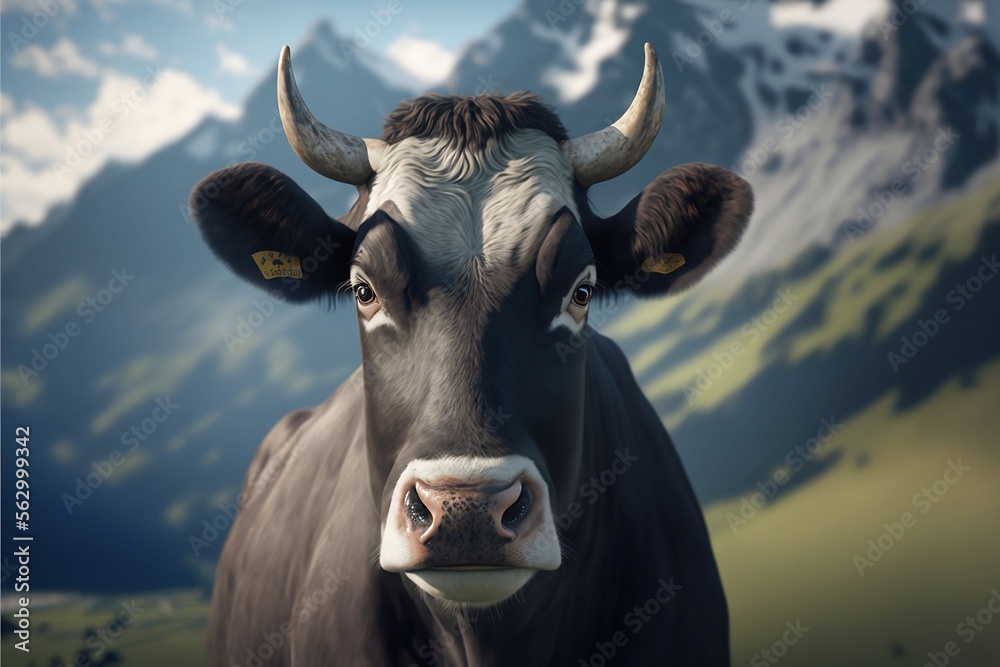 Naklejka premium Panoramic view cow , Cinematic landscape, Generative ai