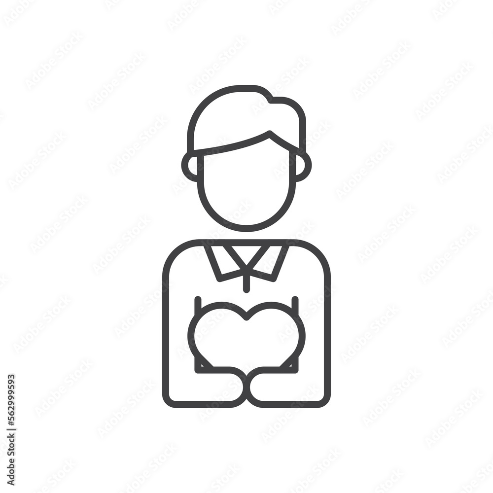 Man holding heart line icon. linear style sign for mobile concept and web design. Man holding heart line icon. linear style sign for mobile concept and web design.