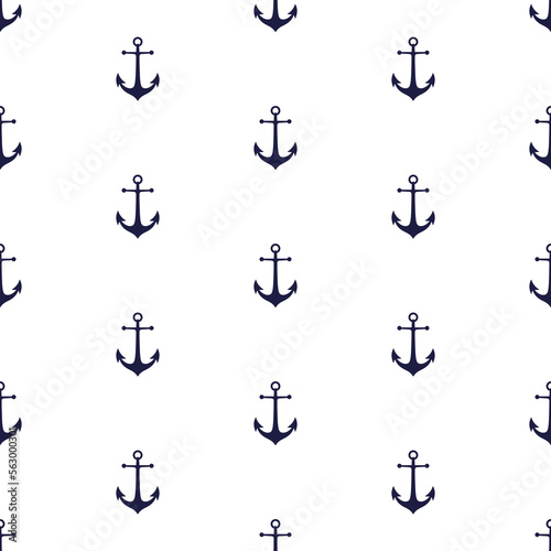Dark blue anchors on white background seamless pattern. Marine boyish theme. Best for childish textile, print, wallpapers, and nursery decoration. © maksin_priestess