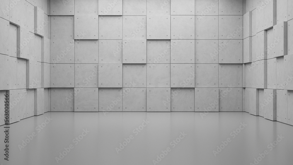 Abstract empty modern loft studio grey concrete plaster rough texture floor and wall hallway room industrial architecture interior products display presentation space background. 3d rendering. Abstract empty modern loft studio grey concrete plaster rough texture floor and wall hallway room industrial architecture interior products display presentation space background. 3d rendering.
