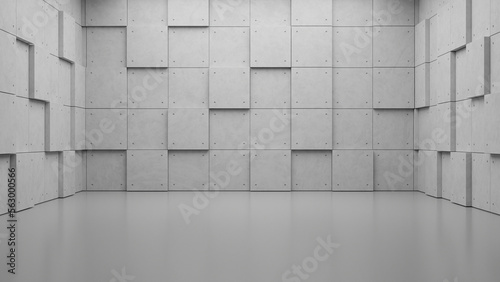 Abstract empty modern loft studio grey concrete plaster rough texture floor and wall  hallway room industrial architecture interior products display  presentation space background. 3d rendering.