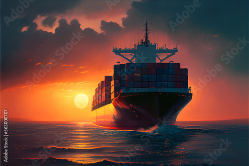 The ship transports containers by sea. AI generated