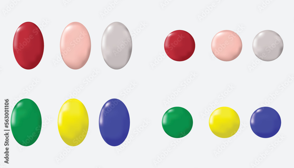 3d illustration.
oval and round candies.