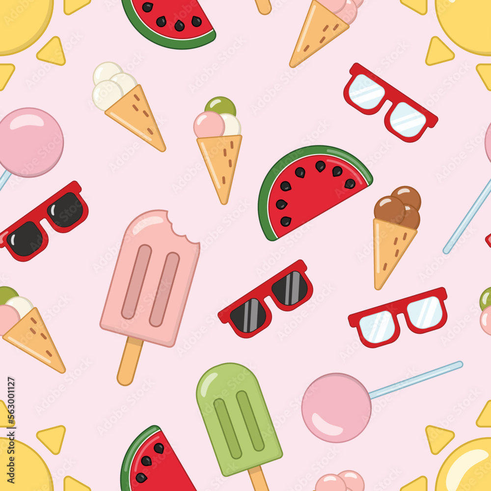 Summer travel seamless pattern with beach items