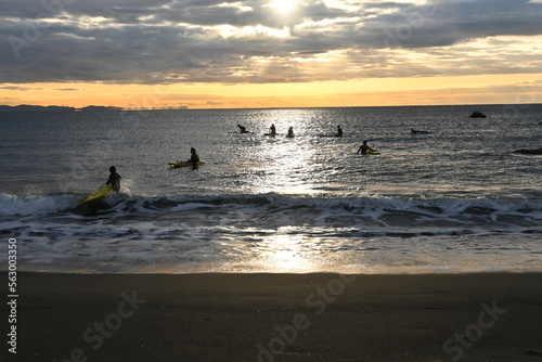Obraz na plátně A view of young lifesavers practicing on a winter morning.