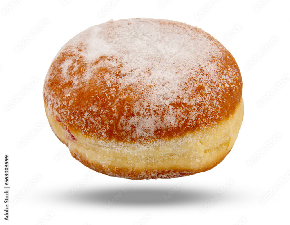 German Krapfen, donut sprinkled with powdered sugar fried for carnival, in Italy called bombolone, - obrazy, fototapety, plakaty 