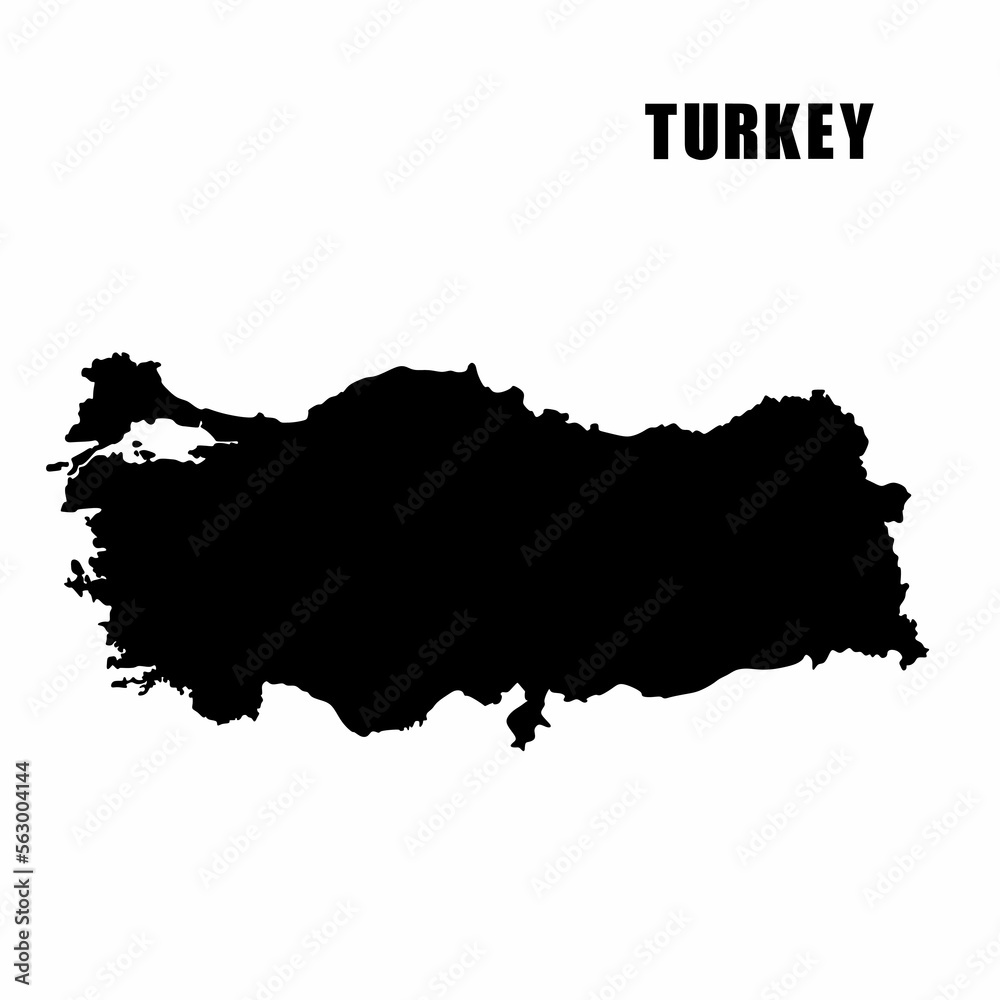 Obraz premium Vector illustration of outline map of Turkey. High-detail border map. Silhouette of a country map isolated on a white background. Map for infographic and geographic information.