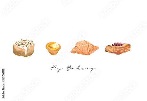 Cinnamon Roll, Egg Tart, Croissant, and danish illustration