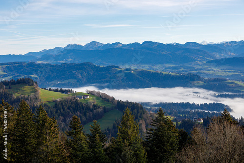 Beautiful landscape of Pfander mountains, Austria. Blue sky and green valley