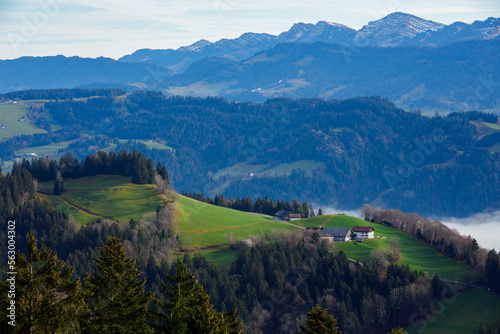 Fototapeta Naklejka Na Ścianę i Meble -  Beautiful landscape of Pfander mountains, Austria. Blue sky and green valley
