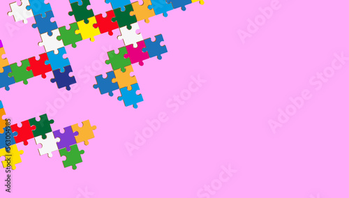 Three puzzle elements connected to each other. Vector drawing.
