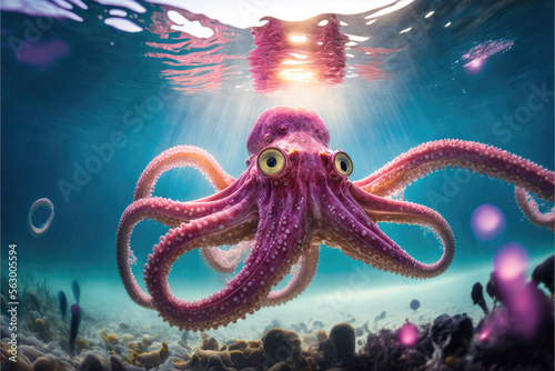 Octopus on the ocean.Generative AI
