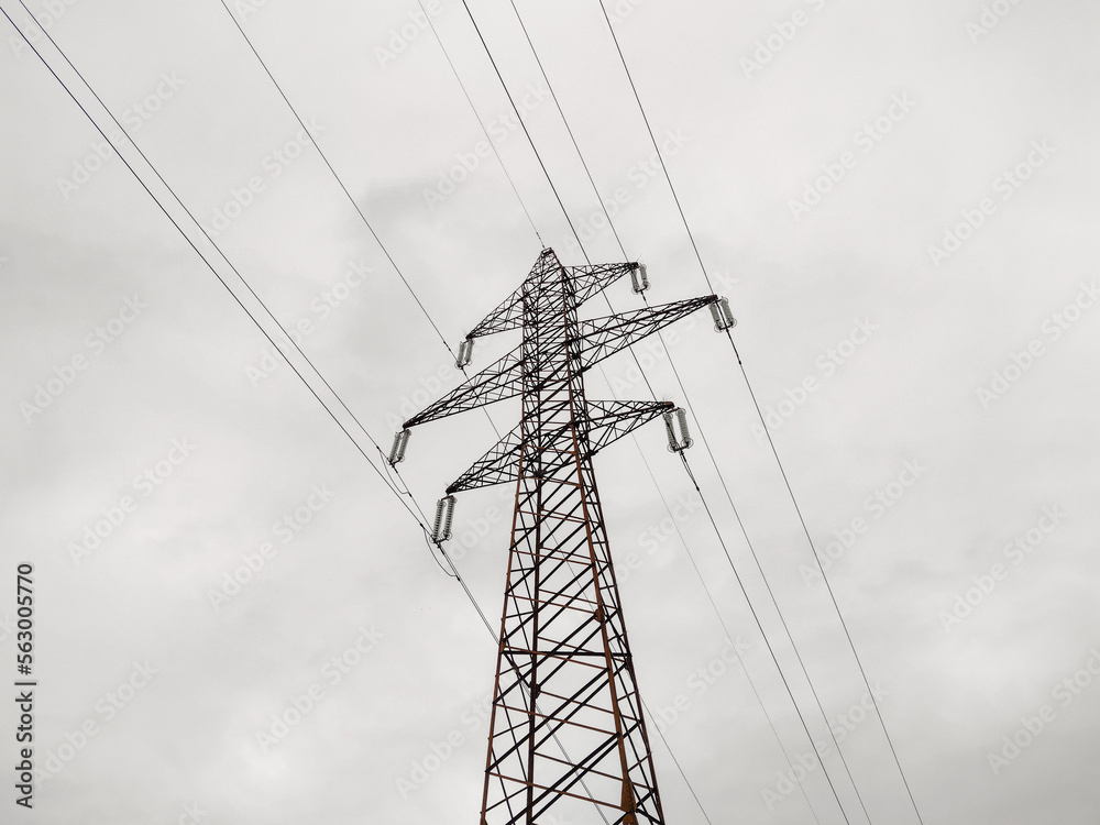 Electricity pole in Romania. Power concept