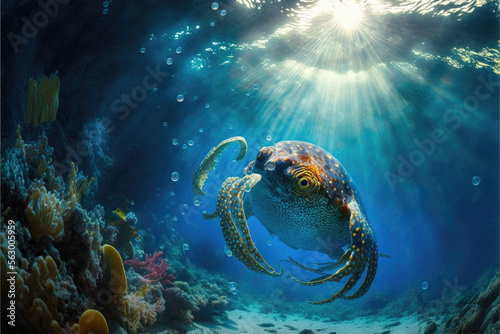 Octopus on the ocean.Generative AI