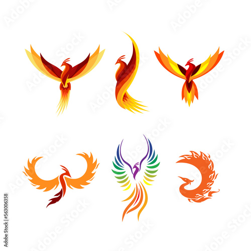 Phoenix flame icon logo vector illustration set