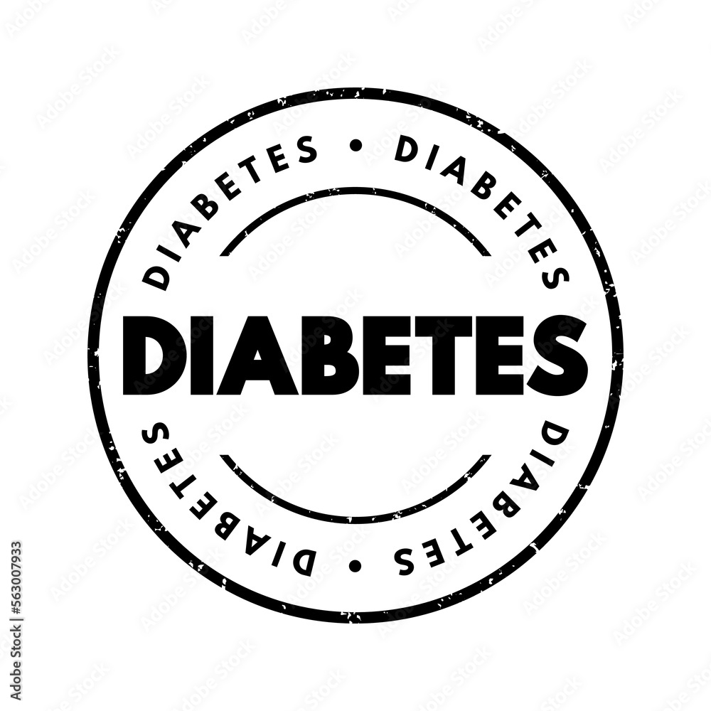 Diabetes - group of metabolic disorders characterized by a high blood sugar level over a prolonged period of time, text concept stamp