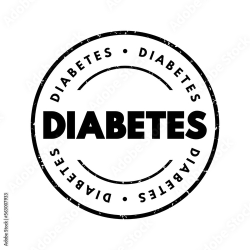 Diabetes - group of metabolic disorders characterized by a high blood sugar level over a prolonged period of time, text concept stamp