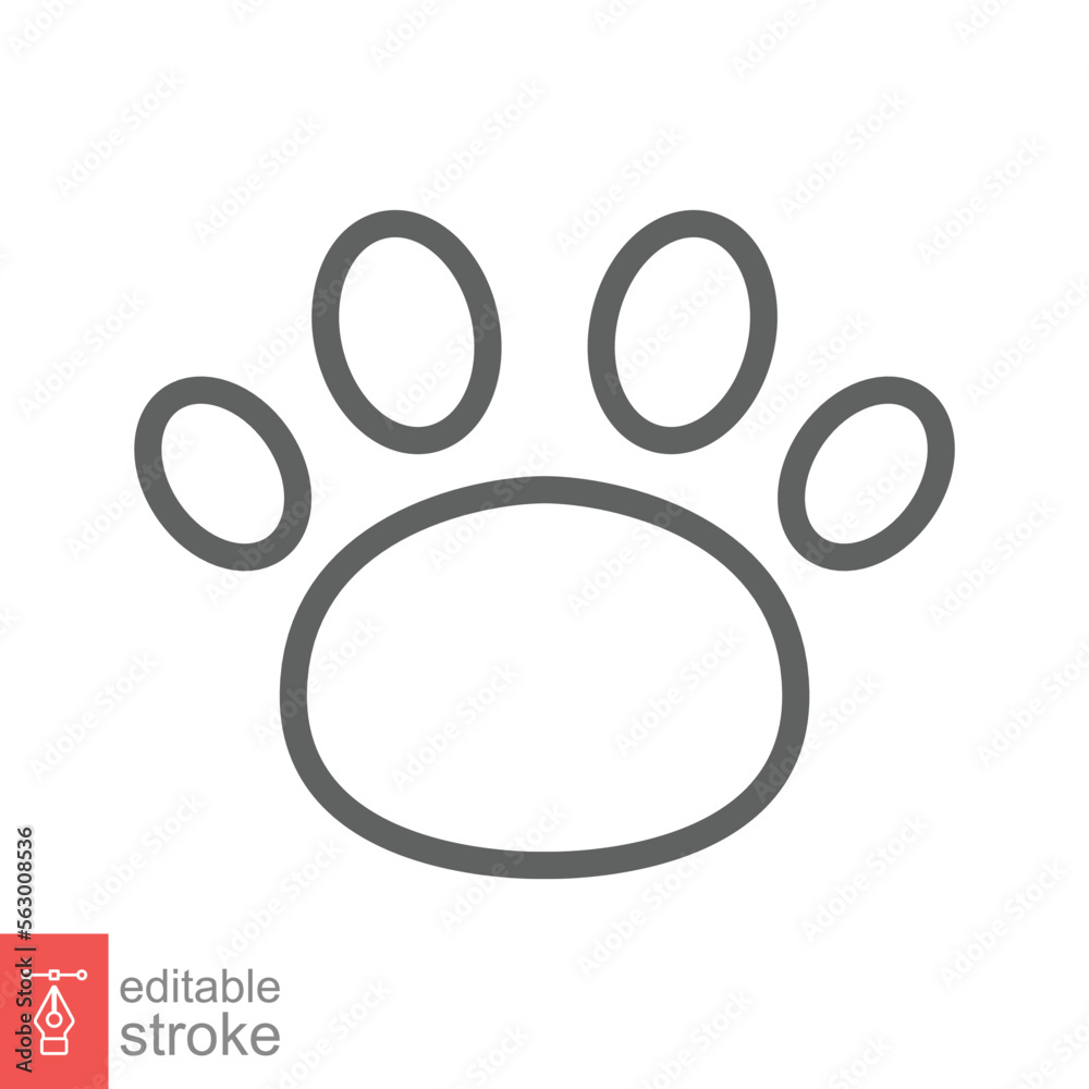 Paw print icon. Simple outline style. Footprint, black silhouette, dog, cat, pet, puppy, animal foot concept. Line vector illustration isolated on white background. Editable stroke EPS 10. Paw print icon. Simple outline style. Footprint, black silhouette, dog, cat, pet, puppy, animal foot concept. Line vector illustration isolated on white background. Editable stroke EPS 10.