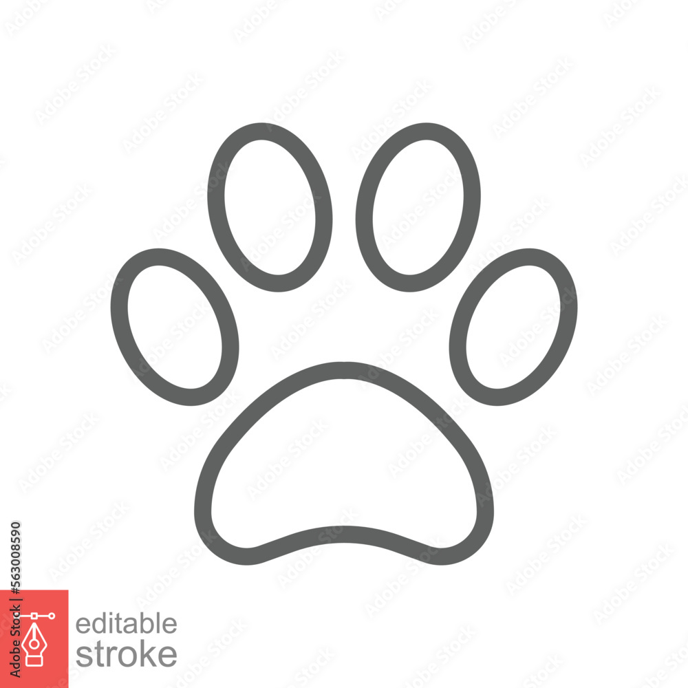 Paw print icon. Simple outline style. Footprint, black silhouette, dog, cat, pet, puppy, animal foot concept. Line vector illustration isolated on white background. Editable stroke EPS 10. Paw print icon. Simple outline style. Footprint, black silhouette, dog, cat, pet, puppy, animal foot concept. Line vector illustration isolated on white background. Editable stroke EPS 10.