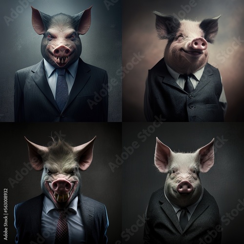 Leinwand Poster A photo pig wearing a suit, sometime portrayed as a bad politicians, generative