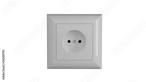 Classic white plastic power socket isolated on transparent background. 3D render