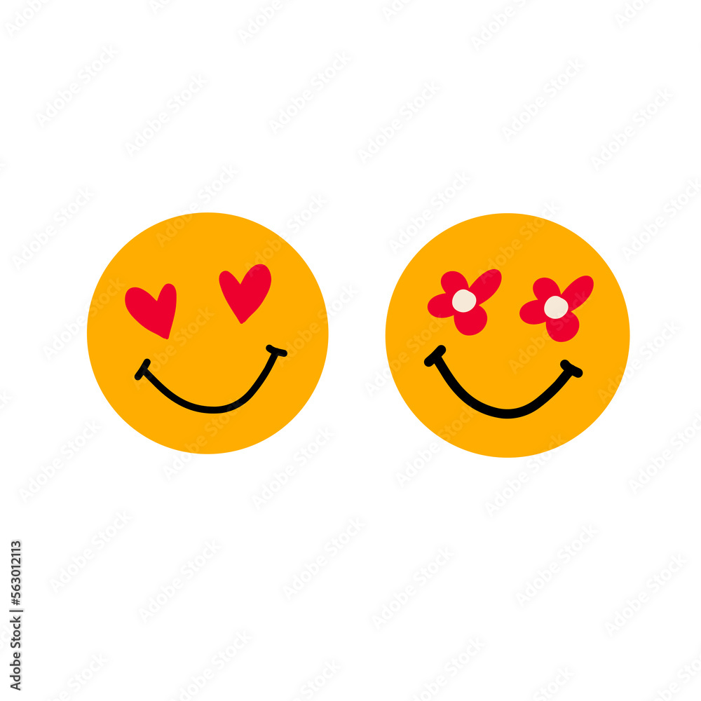 Emoji with eyes in the form of a heart and flower. Emoji with eyes in the form of a heart and flower.