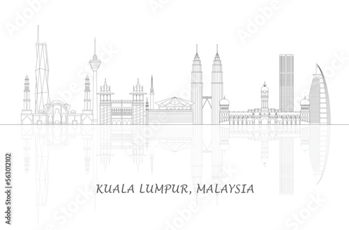 Outline Skyline panorama of city of Kuala Lumpur, Malaysia - vector illustration