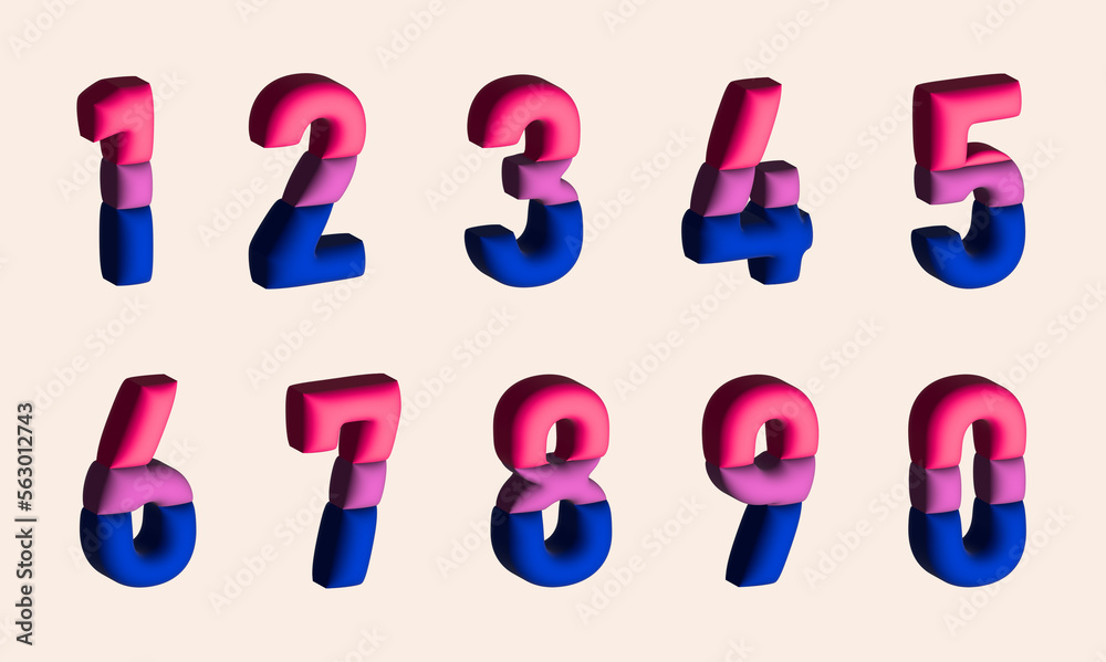 3D numbers with Pride Bisexual flag colors, balloon style. Vector