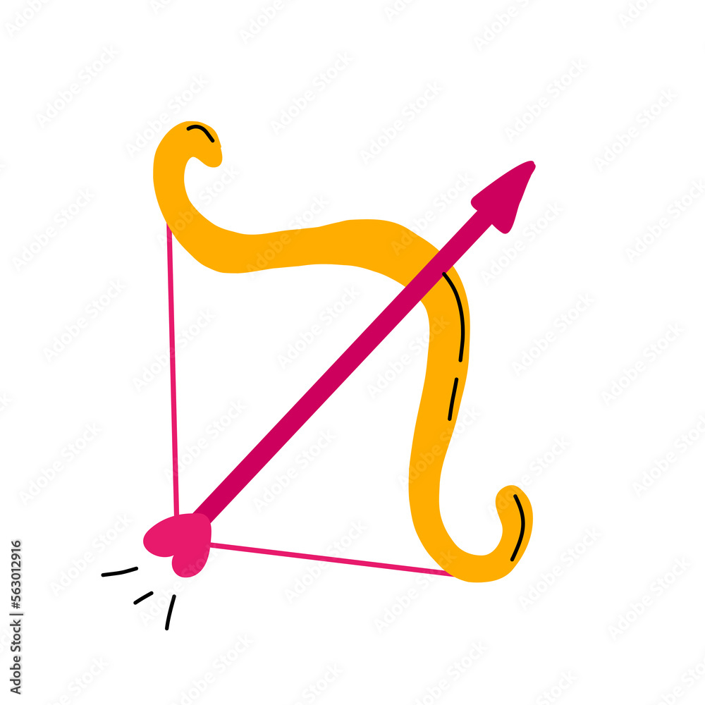 Arrow and a bow. Valentines day cupids equipment. Vector illustration.
