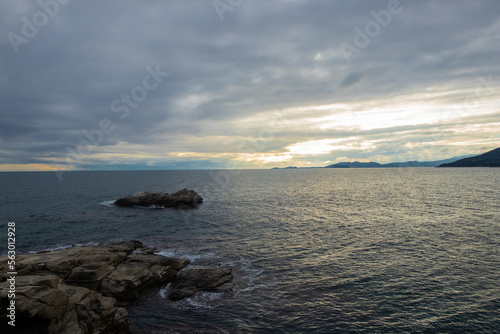 A magical evening atmosphere on the seashore in Greece.