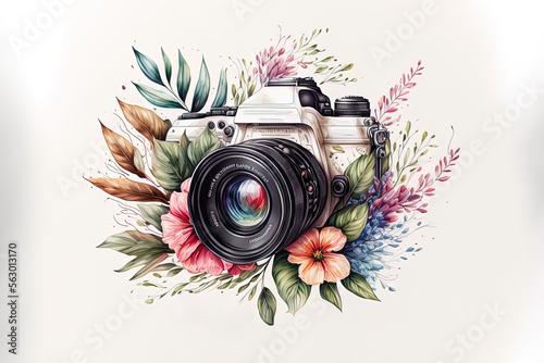 Vintage retro watercolor camera. Perfect for photography logo