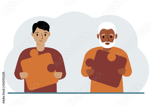 Team metaphor. People putting puzzle pieces together. The concept of teamwork and cooperation. Business concept.