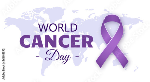 World Cancer Day ribbon on earth map isolated on white background. Vector illustration