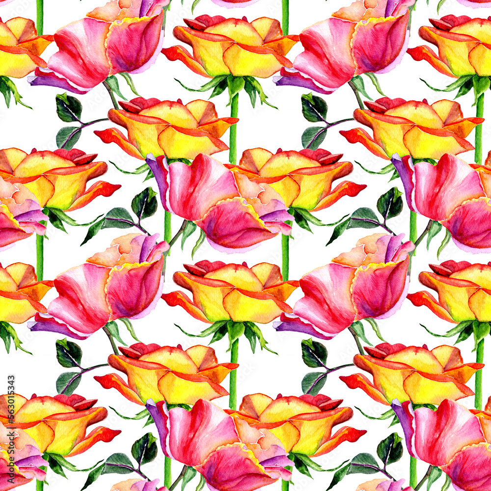 Watercolor roses in a seamless pattern. Can be used as fabric, wallpaper, wrap. Watercolor roses in a seamless pattern. Can be used as fabric, wallpaper, wrap.