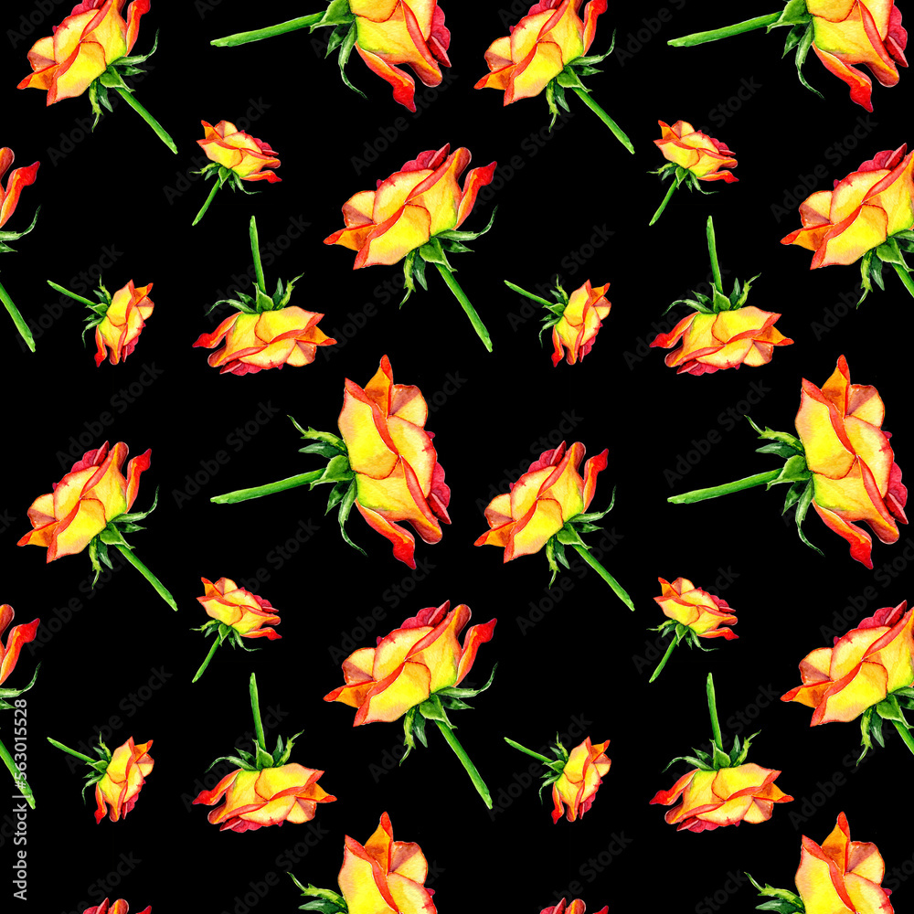 Watercolor roses in a seamless pattern. Can be used as fabric, wallpaper, wrap. Watercolor roses in a seamless pattern. Can be used as fabric, wallpaper, wrap.