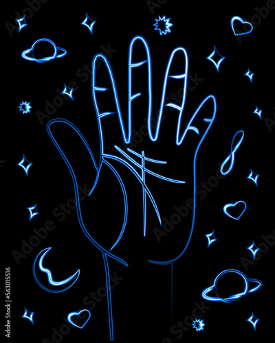 Vector isolated illustration of hand with life lines for palmistry prediction. Mysticism and esotericism.