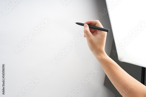 Hand writing text on white background.