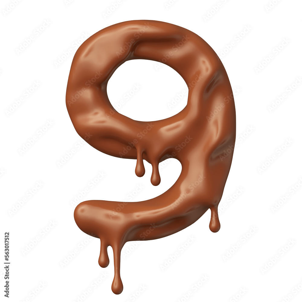 Chocolate number 9 in realistic 3d render Chocolate number 9 in realistic 3d render
