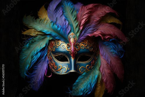 Colorful venetian carnival mask for the eyes. Venetian carnival front mask with rainbow colors