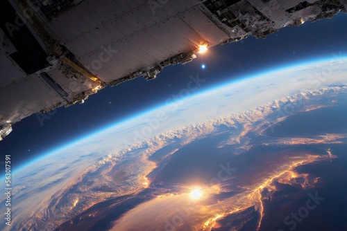 Wallpaper Mural photo of earth from space when sun is going up behind a satellite Torontodigital.ca