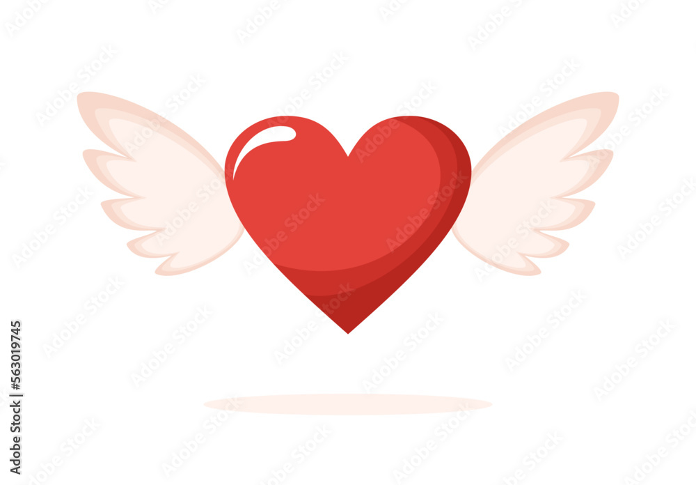 Red heart with beige wings isolated on white background. Flat vector illustration