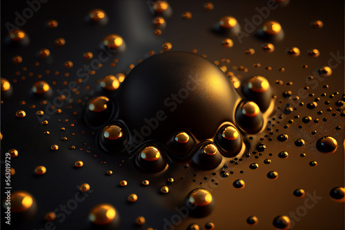 Gold Black Background Drops, Golden Luxury Texture, Vantablack Mockup, Generative AI Illustration