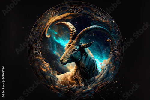Capricorn Zodiac Sign, Horoscope Symbol, Magic Astrology Goat, Generative AI Illustration